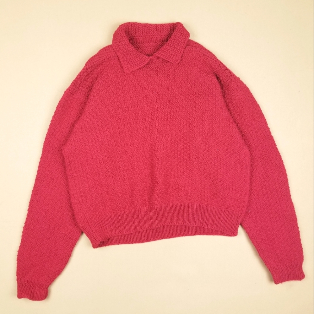 VTG 90's 00's Cute Knit Thick Heavyweight Collar L